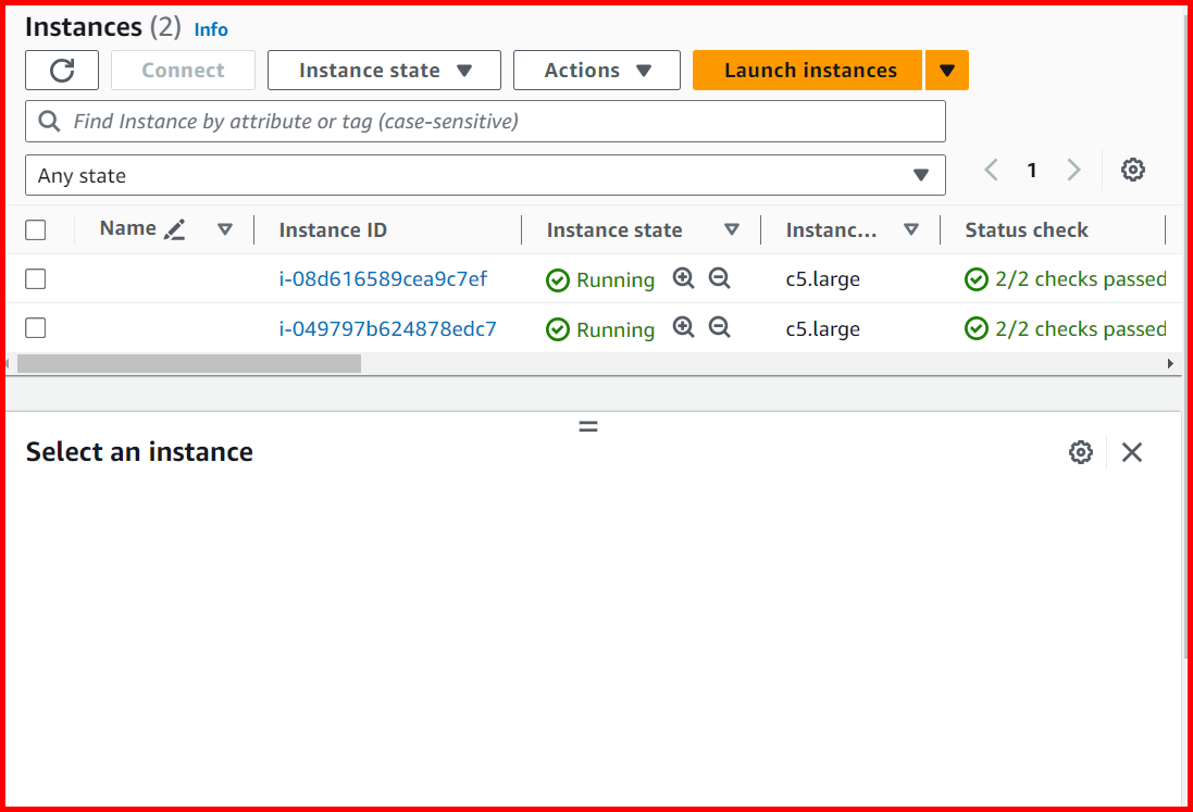 Picture showing the 2 EC2 instances created in AWS console